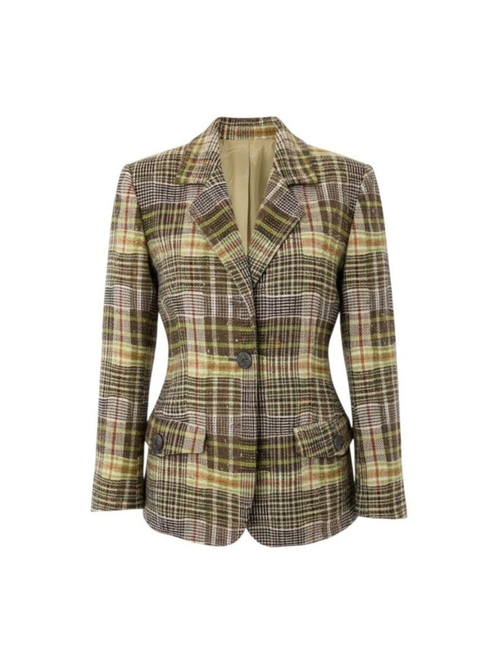 Saint Laurent Yvesaintlauren Mix Tweed Tailored Jacket Plaid Green Wool 36